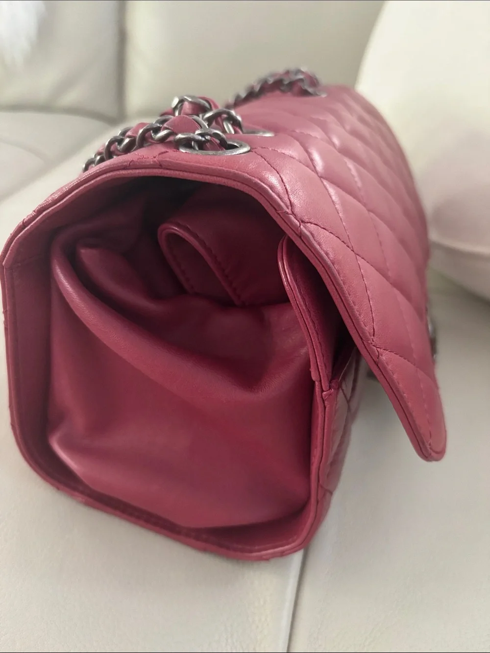 CHANEL Quilted Shoulder Bag in Burgundy Red with Silver Hardware